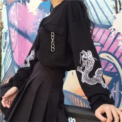 Black Embroidery Women's Sweatshirt Top Long Sleeve Chains Preppy O-neck Pullovers Tops Women 2019 Autumn Fashion Woman Clothes