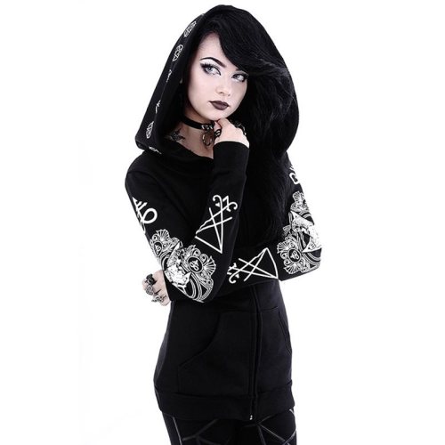 Black Hoodie Sweatshirt Women Plus Size Tops Punk Gothic Print Hooded Hipster Streetwear Spring Big Sizes 5XL Goth Girls Hoodies