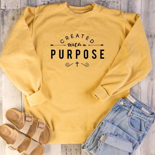 Created with A Purpose Graphic Sweatshirt Christian Religion Aesthetic Hoodie Women Pullovers Top Jesus Clothes Drop Shipping