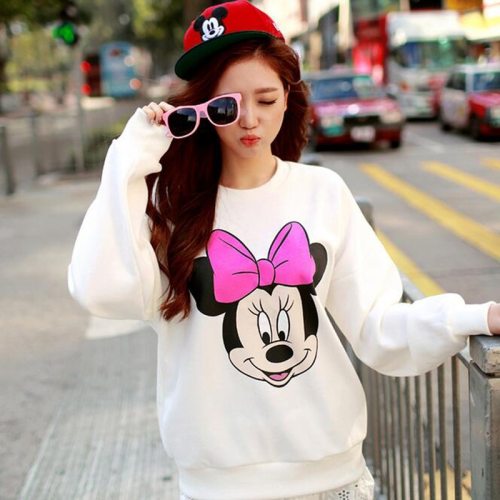 Cute Mickey Print Women Hoodie Thin Fashion Long Sleeve O Neck Cotton Ladies Sweatshirt Casual Loose Womens Hoodies Pullover