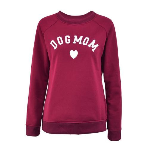 Dog Mom Women's Plus Velvet Fashionable Long Sleeve Casual Sweatshirt Printing Heart-shaped Print Kawaii Sweatshirt Clothing