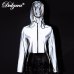 Dulzura crop top flash reflective women jacket casual hoodies fashion streetwear 2019 autumn winter female zipper soild gray