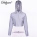 Dulzura crop top flash reflective women jacket casual hoodies fashion streetwear 2019 autumn winter female zipper soild gray