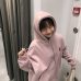 Embroidered Moon Cat Pink Hoodies Women Kawaii Korean Style Loose Sweatshirt Hooded Pullovers