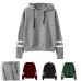 Fashion Autumn Winter Women Sweatshirt With Hat Drawstring Long Sleeve Striped Splicing Hoodies Ladies Girls Pullover QL Sale