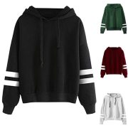 Fashion Autumn Winter Women Sweatshirt With Hat Drawstring Long Sleeve Striped Splicing Hoodies Ladies Girls Pullover QL Sale