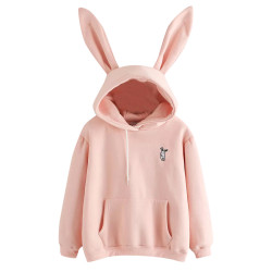 Feitong 2019 Harajuku Hoodies Women Long Sleeve Rabbit Embroidered Sweatshirt Pullover Autumn Lovely Rabbit Ears Jumper #L