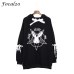 Focal20 Harajuku Pentagram Print Lace Up Women Fleeces Hoodies Gothic Punk Oversize Velvet Hooded Sweatshirt Pullover Streetwear