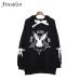 Focal20 Harajuku Pentagram Print Lace Up Women Fleeces Hoodies Gothic Punk Oversize Velvet Hooded Sweatshirt Pullover Streetwear