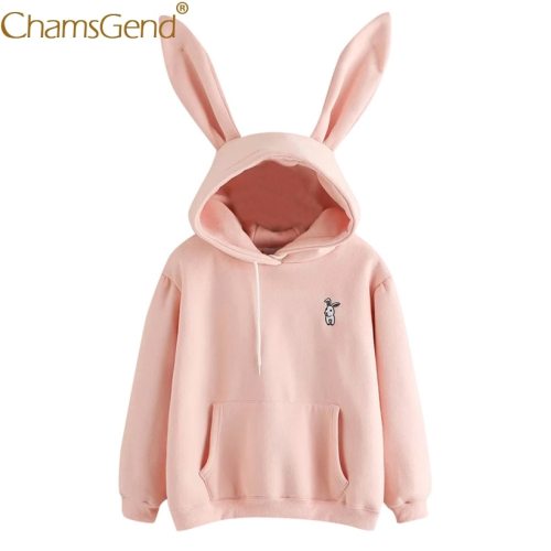 Free Shipping Hoodies Rabbit Ear sudadera kawaii Sweatshirt Women Winter Warm Pink Hoodies Sweatshirts With Front Pocket 80816