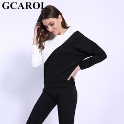 GCAROL 2019 Fall Winter Two Tone Colored Women Sweatshirt Casual Oversize Hoodies Elastic Cuff Stretch Active Wear Sport Tops