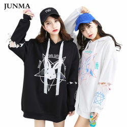 Harajuku Lolita Style Women Sweatshirt Rabbit Pentacle Print Lace Up Hoodies Casual Loose Long Sleeve Tracksuit hoodies women