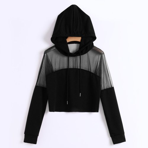 Harajuku Sweatshirt Hoodies Autumn 2018 Women Streetwear Mesh Patchwork Hoodie Clothes Cropped Tumblr Moletom Feminino