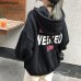 Hoodies Women Letter Printed Loose Hooded Trendy Pockets Plus Velvet Sweatshirts Womens Korean Style Harajuku All-match Chic