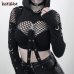 InstaHot Black Cold Shoulder Hooded Hoodies Women Gothic Sexy Autumn Long Sleeve Crop Tops Lady Cool Chain Fashion Clothes Loose