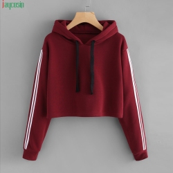 JAYCOSIN fashion cropped sweatshirt women Striped Long Sleeve Hoodie Sweatshirt Jumper Hooded Pullover Tops hoodies for women