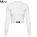 Kliou 2018 Autumn Women New Fashion Solid White Letter Print Full Sleeve Sweatshirts Women Street O-Neck Short Crop tops tees