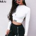 Kliou 2018 Autumn Women New Fashion Solid White Letter Print Full Sleeve Sweatshirts Women Street O-Neck Short Crop tops tees