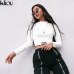 Kliou 2018 Autumn Women New Fashion Solid White Letter Print Full Sleeve Sweatshirts Women Street O-Neck Short Crop tops tees