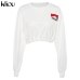 Kliou 2018 autumn women fashion white short 100% cotton sweatshirts full sleeve o-neck letter print female workout tops clothing