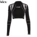 Kliou 2018 women turtleneck full sleeve sweatshirts letter print strap patchwork black short crop tops female pullovers hoodies