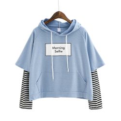 Kpop New Autumn Women Sweatshirt Fashion Striped Sleeve Patchwork Casual Hoodies Cotton Spring Kpop Harajuku EXO Clothes