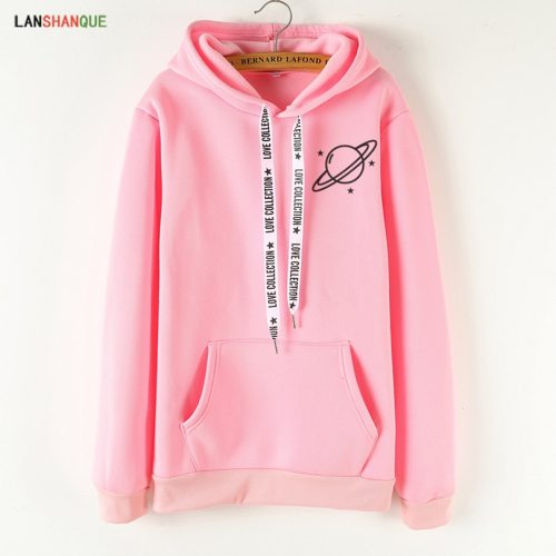 LANSHANQUE Brand Female Hoodies Women Long Sleeve Hooded Sweatshirt Universe Print Tracksuit Sweat Coat Autumn Casual Sportswear