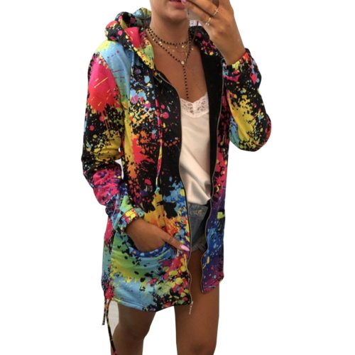 Long Sleeve Colorful Zipper Hooded Hoodies Women 3D Splash Ink Graffiti Print Hoodie Art Sweatshirt Ladies Harajuku Streatwear