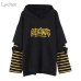 Lychee Harajuku Punk Hooded Sweatshirt Stripe Patchwork Hole Long Sleeve Hoodies Casual Loose  Streetwear Tracksuit