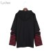 Lychee Harajuku Punk Hooded Sweatshirt Stripe Patchwork Hole Long Sleeve Hoodies Casual Loose  Streetwear Tracksuit