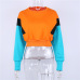 NCLAGEN Fashion Women Spring Autumn Cute Pinkycolor Orange Hoodies Long Sleeve Loose Crop Top Sweatshirt Casual Patchwork Cloth