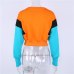 NCLAGEN Fashion Women Spring Autumn Cute Pinkycolor Orange Hoodies Long Sleeve Loose Crop Top Sweatshirt Casual Patchwork Cloth