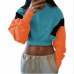 NCLAGEN Fashion Women Spring Autumn Cute Pinkycolor Orange Hoodies Long Sleeve Loose Crop Top Sweatshirt Casual Patchwork Cloth