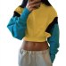 NCLAGEN Fashion Women Spring Autumn Cute Pinkycolor Orange Hoodies Long Sleeve Loose Crop Top Sweatshirt Casual Patchwork Cloth