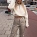 Nadafair Long Sleeve White Cropped Hoodie Women Autumn Winter Pullover Short Sweatshirt Plush Zipper Faux Fur Fluffly Sweatshirt