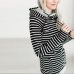 New Autumn Winter Casual Women Patchwork Striped Pullover Warm Long Sleeve Hoody Tops With Pockets Double Hood Hooded Sweatshirt