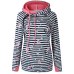 New Autumn Winter Casual Women Patchwork Striped Pullover Warm Long Sleeve Hoody Tops With Pockets Double Hood Hooded Sweatshirt