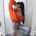 New Fashion Sexy Women Autumn Crop Hoodies Long Sleeve Casual Female Cotton Sweatshirts Deep-V Neck Off Shoulder Street Wear