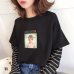 New arrival 2018 Spring Women's cartoon printed letters hoodies sweatshirt long sleeve o-neck Hoodies Stitching color Tops