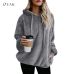 OEAK Women Fleece Hoodies 2018 Long Sleeve Hooded Pullover Sweatshirt Autumn Winter Warm Zipper Pocket Fur Coat Plus Size 5XL