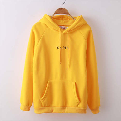 Oh Yes Letter Harajuku Casual Coat Two Layers Hat 2019 Winter Fleece Pink Pullover Thick Loose Women Hoodies Sweatshirt Female