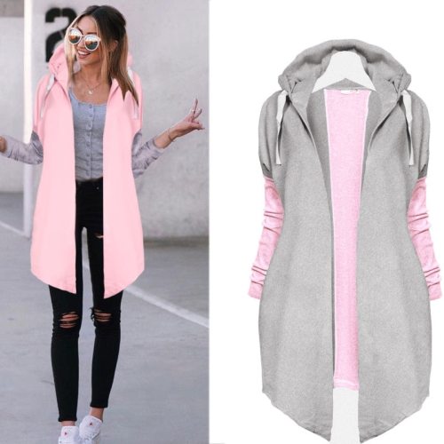 Oversized Women Irregular Hem Tie Collar Coat Casual Knitted Patchwork Female Zip-up Sweatshirts Fashion Outwear Streetwear