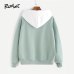 ROMWE Pale Green Patchwork Hoodie Women Raglan Long Sleeve Cute Contrast Hooded Sweatshirt  Fall Pocket Drawstring Hoodies