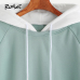 ROMWE Pale Green Patchwork Hoodie Women Raglan Long Sleeve Cute Contrast Hooded Sweatshirt  Fall Pocket Drawstring Hoodies