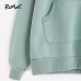 ROMWE Pale Green Patchwork Hoodie Women Raglan Long Sleeve Cute Contrast Hooded Sweatshirt  Fall Pocket Drawstring Hoodies