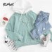 ROMWE Pale Green Patchwork Hoodie Women Raglan Long Sleeve Cute Contrast Hooded Sweatshirt  Fall Pocket Drawstring Hoodies