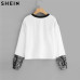 SHEIN Color Block Snake Skin Sweatshirt Preppy Round Neck Long Sleeve Pullovers Women Autumn Multicolor Sweatshirts