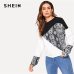 SHEIN Color Block Snake Skin Sweatshirt Preppy Round Neck Long Sleeve Pullovers Women Autumn Multicolor Sweatshirts