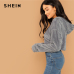 SHEIN Grey Minimalist Solid Drop Shoulder Crop Teddy Hoodie Sweatshirt Autumn Casual Fashion Women Pullovers Sweatshirts