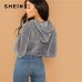 SHEIN Grey Minimalist Solid Drop Shoulder Crop Teddy Hoodie Sweatshirt Autumn Casual Fashion Women Pullovers Sweatshirts